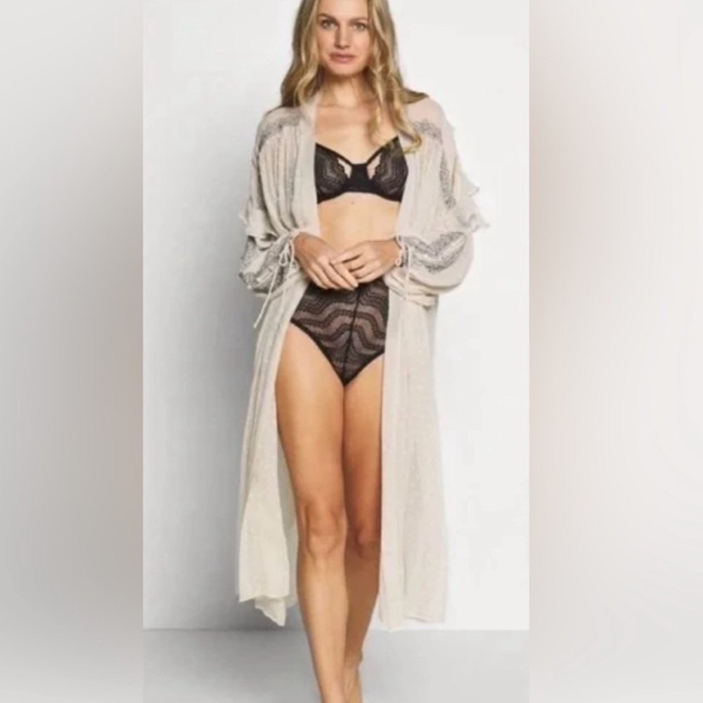 Free People Sheer Cream Long Kimono - Picture 3 of 7